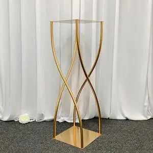 High Quality 90cm Golden Metal Floral Display Stand Table Flower Stand Table Centerpiece for Wedding Decoration Metal Gold Color