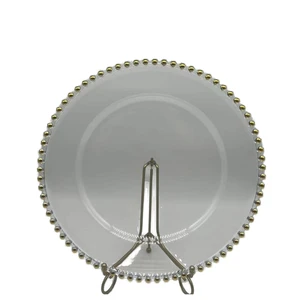 Classic Gold Beaded Plastic Charger Plate Cheap Wholesale Camping Serving Dish for Wedding Parties Table Decoration Transparent