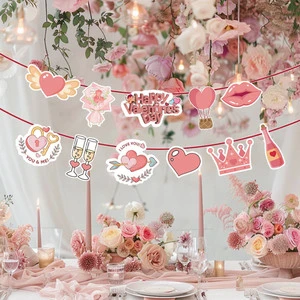 Valentine's Day Party Banner with Flower Decoration for Events Party Supplies Festival Paper banner Wholesale