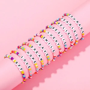 Custom Cheap Unisex Personalized Love BFF Alphabet Initial Letter Beaded Friendship Bracelets For Children Teens Promotion