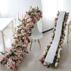 FL-010 Table Runner Wedding Red Rose Flower Runner Flowers Garland Floor Flower Runners For Aisle Wedding Event