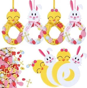 Easter Crafts for Kids Bunny Chick Easter Wreath Signs Decorations Cute Self Adhesive Stickers DIY Easter Felt Craft Kits