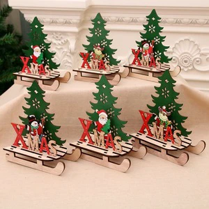Hot Selling Creative Christmas Decorations Painted Wooden Sleigh Small Jigsaw Puzzle Snowman Tree Ornaments Gift Set