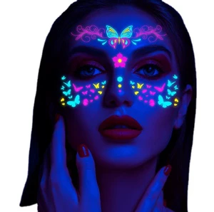 Selling Temporary Music Festival Fluorescent Waterproof Face & Tattoo Stickers 10x15cm Nightclub Masquerade Neon Glow