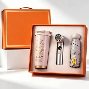 2026 Gift Idea Corporate Gift Set Cold Compress Fan+umbrella +insulatedcup Office Business Custom Logo Luxury Items
