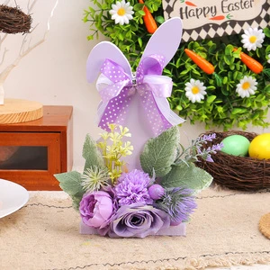 Wholesale Hot-selling Easter Cartoon Rabbit Egg Desktop Decoration, Home Festival Artificial Flower Craft Decor Prop