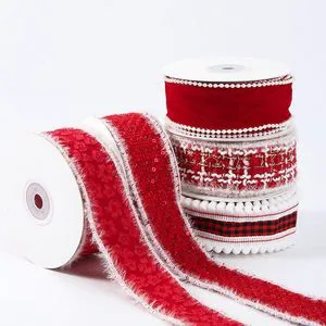 Christmas Ribbon New Year Festive Wedding Red Satin Ribbon DIY Bow Headdress Gift Flower Bundle Costume Velvet Pearl Edge Fluffy