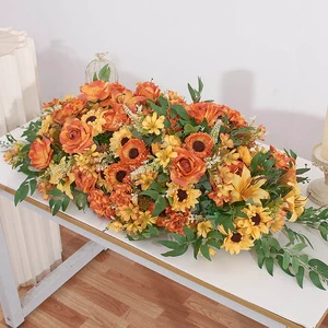 Elegant GOG367 Oval Long Rose Flower Dining Table Runner for Wedding Decorations Conference Room Centerpieces Reception