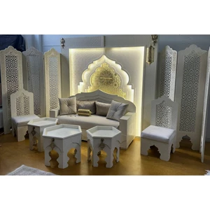 Customizable Party Supplies Luxurious Indigenous Moroccan Wedding Banquet 3d Wedding Stage White Arch Backdrop Wall Decoration