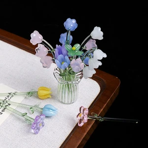 Handmade Mini Glass Flower Decoration DIY Craft Bouquet Small Flower Vase Ornaments Gift Christmas