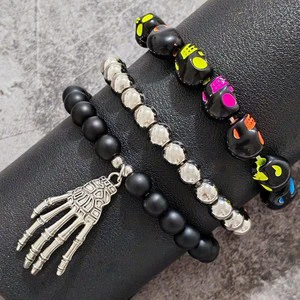 Halloween Festival Gothic Punk Skull Skeleton Hand Spider Web Beaded Bracelets Men Party Jewelry
