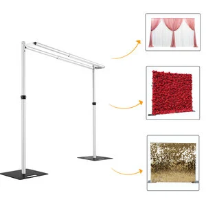 Adjustable Backdrop Stand with Double Cross Bar Heavy Duty Pipe and Drape Kit Retractable Wedding Flower Wall Stand Frame