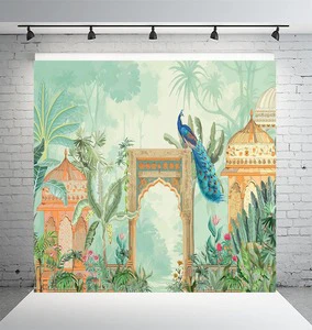 8x8 Feet Fabric Backdrop Pichwai Flower Print Cloth Photo Prop Indian Traditional Wedding Decoration Birthday Party Event Decor