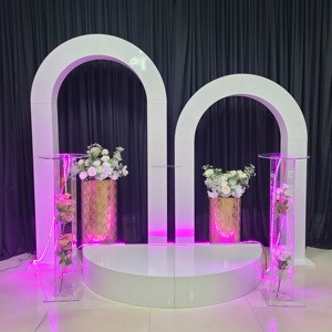 Luxury Birthday Wedding Stage Rgb Led White Metal Arch Geometry U Shape Backdrop Stand Panels Decoration Wall