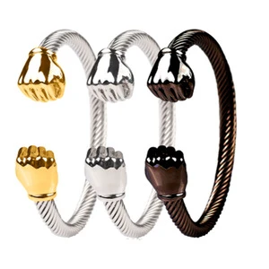 Cross-border Fist Shape Stainless Steel Open Bracelet Twist Wire Electroplated Fist - Symbol of Power Bracelet.