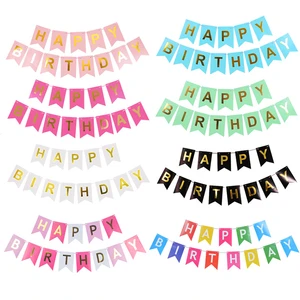 Custom Party Paper Banner Bunting Colorful Party Decoration Happy Birthday Flag Banners