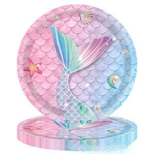 Modern Mermaid Theme Party Supplies Set Disposable Eco-friendly Paper Tableware Plates Tablecloth Banner Complete Christmas
