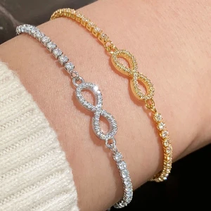 Custom Designer 18k Gold Plated Adjustable Infinite Symbol Tennis Bracelet for Women