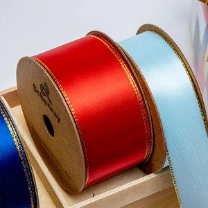 25 Yards Hot Selling Polyester Satin Ribbon 4cm Gold Edged Metallic for Graduation Sash Gift Customized Christmas Gift