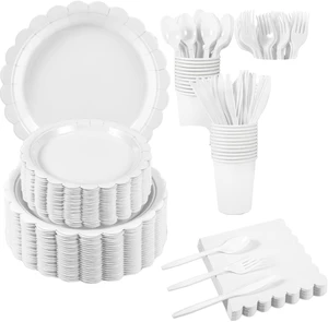 Eco-Friendly Solid Color Party Tableware Set White Lace Edge Graduation Father's Day Birthday Halloween Christmas Decorations