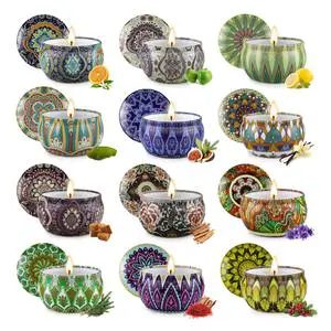 Mini Travel Size 50g Aromatherapy Soy Wax Candle Set In Decorative Tin Cans With Exotic Prints