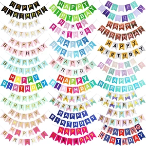 CRD Hot Sale Cheap Event Party Backdrop Decoration Supplies Paper Flag Different Colors Happy Birthday Buntings Banner
