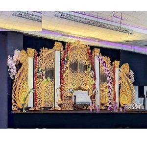 Grand Palace Gold Bridal Stage Wedding Decorations for Hindu Events in California Feature Grand Event Stage Decoration
