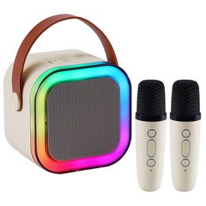 K12 Mini Portable Microphone Audio Integrated Microphone Bt Speaker Outdoor Portable Speakers Karaoke Machine with 2 Microphone