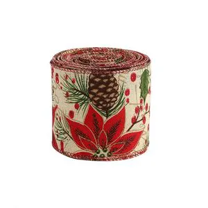 Hot Sale New Christmas Burlap Roll Wired Edge Gift Ribbon 6.3x200cm Metal & Linen for Wreaths Bow Party Decoration