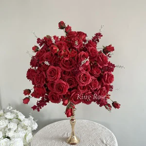 Wedding Party Centerpieces Table Decorations Burgundy Silk Flower Ball Large Flower Ball Centerpieces Red Rose Flower Ball