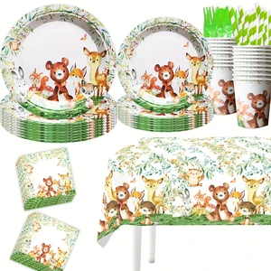 161pcs 20 People Animals Birthday Party Kit Forest Theme Birthday Party Tableware Kids Decoration Sets Baby Shower