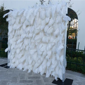 Custom Wedding Decoration Flower Wall Red Floral Panel White Ostrich Feather Wall Decor Backdrop