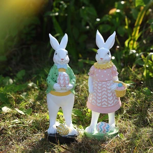 Wholesale Rabbit with Easter Egg Statue Colorful Resin Bunny Sculpture Custom OEM Spring & Holiday Decor Gift
