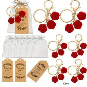 10 Set Rose Keychain Party Favors Set Rose Keyring Gifts Flower Key Ring for Wedding Bridal Guest Souvenir Birthday Baby Shower