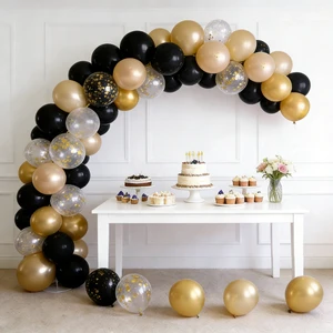 624266 Black, Gold & Cream Latex Balloons and Confetti Balloons Bundle: Elegant Party Decoration Kit for Birthdays, Weddings