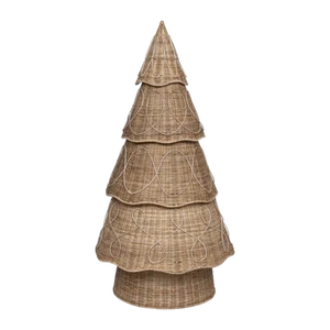 Handwoven Best Quality Vintage Rattan Tree Stand Dia 28cm X H68cm Durable Eco-Friendly Christmas Decor Set 3 Pieces Home Decor