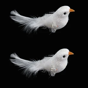Navidad Artificial Christmas Decoration Glittered White Feather Bird Ornaments Christmas Decor