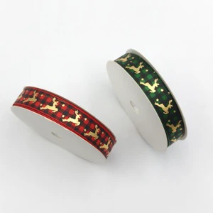 Christmas Gold Foil Reindeer Ribbed Ribbon Handmade DIY Bow Christmas Tree Decoration Gift Packaging Ribbon