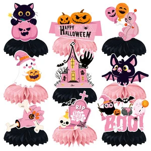 Pink Black Halloween Baby Shower Birthday Honeycomb Centerpieces 16cm Paper Table Toppers