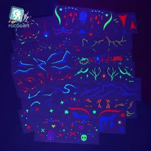 Latest Neon Face Stickers Adults Xmas Makeup Christmas Halloween Temporary Fluorescent Color Face Party Tattoo Sticker