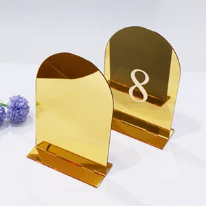 Custom Acrylic Wedding Table Cards Plates Sign Holder Gold Color Mirror Acrylic Restaurant Table Numbers Card