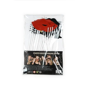 20pcs PVC Photo Booth Props Suit for Party Lip Beard and Bow with Hat Combination