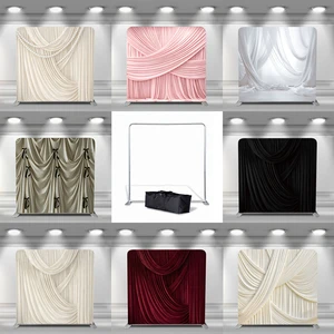 Bannerking Ivory Draped Curtain Style Wedding Straight Backdrop Warp Knitted Stretch Fabric Custom Size Backdrop Photobooth