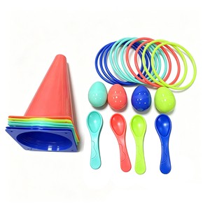 Kids Outdoor Egg Spoon Balance Race Cones Ring Toss Combo Parent-child Relay Race Sports Game for Backyard Lawn Party