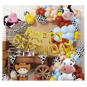 Cow Pasture Themed Birthday Decor Disposable Complete Balloons Kit Black White Spots for Baby Showers 1st Birthdays Thanksgiving