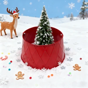 Indoor/Outdoor Eco-Friendly Durable Iron Christmas Tree Base Cover with Rings and Wreath