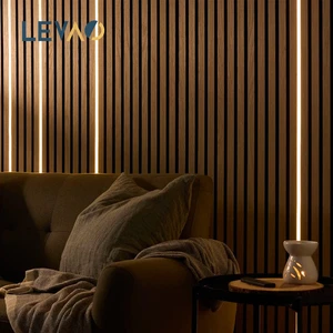 LED Lights Flexible Moisture Proof Eco Friendly MDF Fluted Acoustic Decorative Conference Room Background Wood Slat Wall Panels