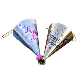 新款高级生日派对用品烫金纸毛球生日帽金色玫瑰红热销嘉年华批发