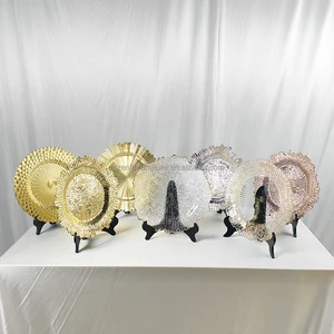 Wedding Party Decoration Plates Dinnerware Set Multiple Colors Rose Gold Silver Plastic Charger Plate for Event Table Decors