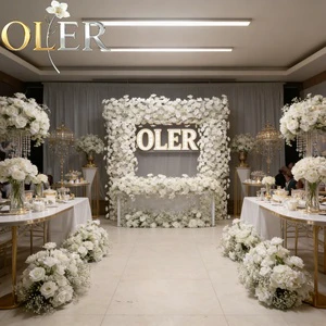 OLERAY Handmade Realistic Artificial Flower Backdrop 3D 5D Roll up Silk Rose Wall for Wedding Party Stage Background Decor
